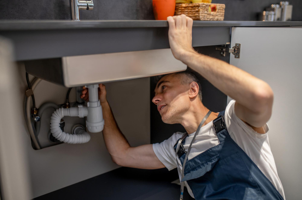 Plomero profesional realizando la reparación e instalación AYDA
