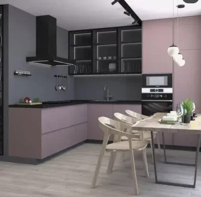 Diseño de cocina moderna color gris e iluminación
