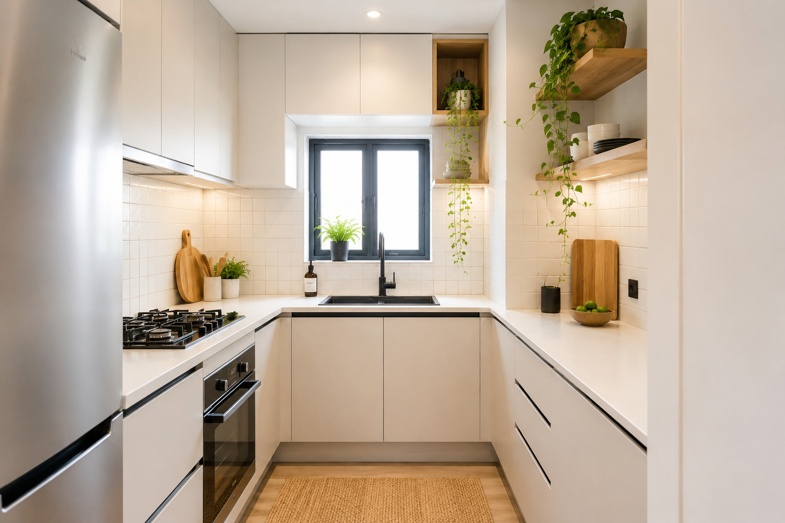 usa estas ideas para remodelación de cocinas pequeñas Remodelación de cocina pequeña con iluminación natural y acabados modernos
