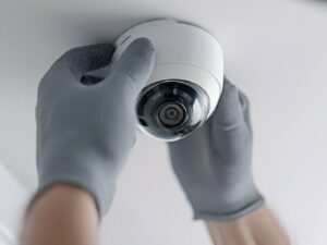 Instalación de cámara de seguridad en Bogotá por técnico, ubicada en el interior de un espacio