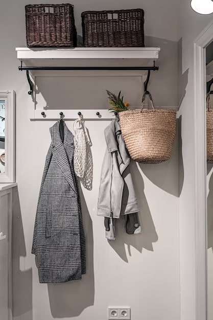 Instalación de perchero con chaquetas colgando