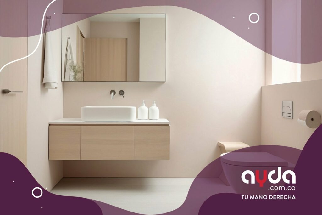 Remodelación de baño pequeño en color blanco con muebles flotantes, inodoro compacto y acabados modernos.