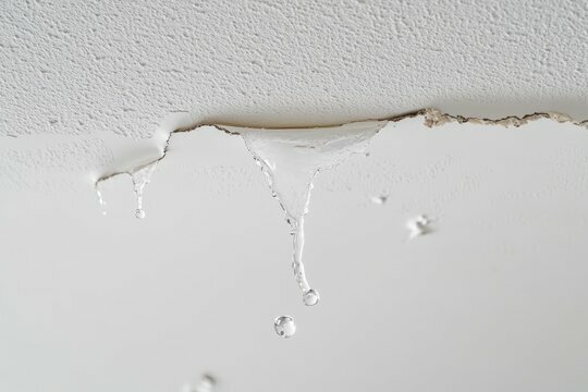 Agua goteando desde una grieta visible en un techo blanco, señal clara de filtraciones de agua en el techo 