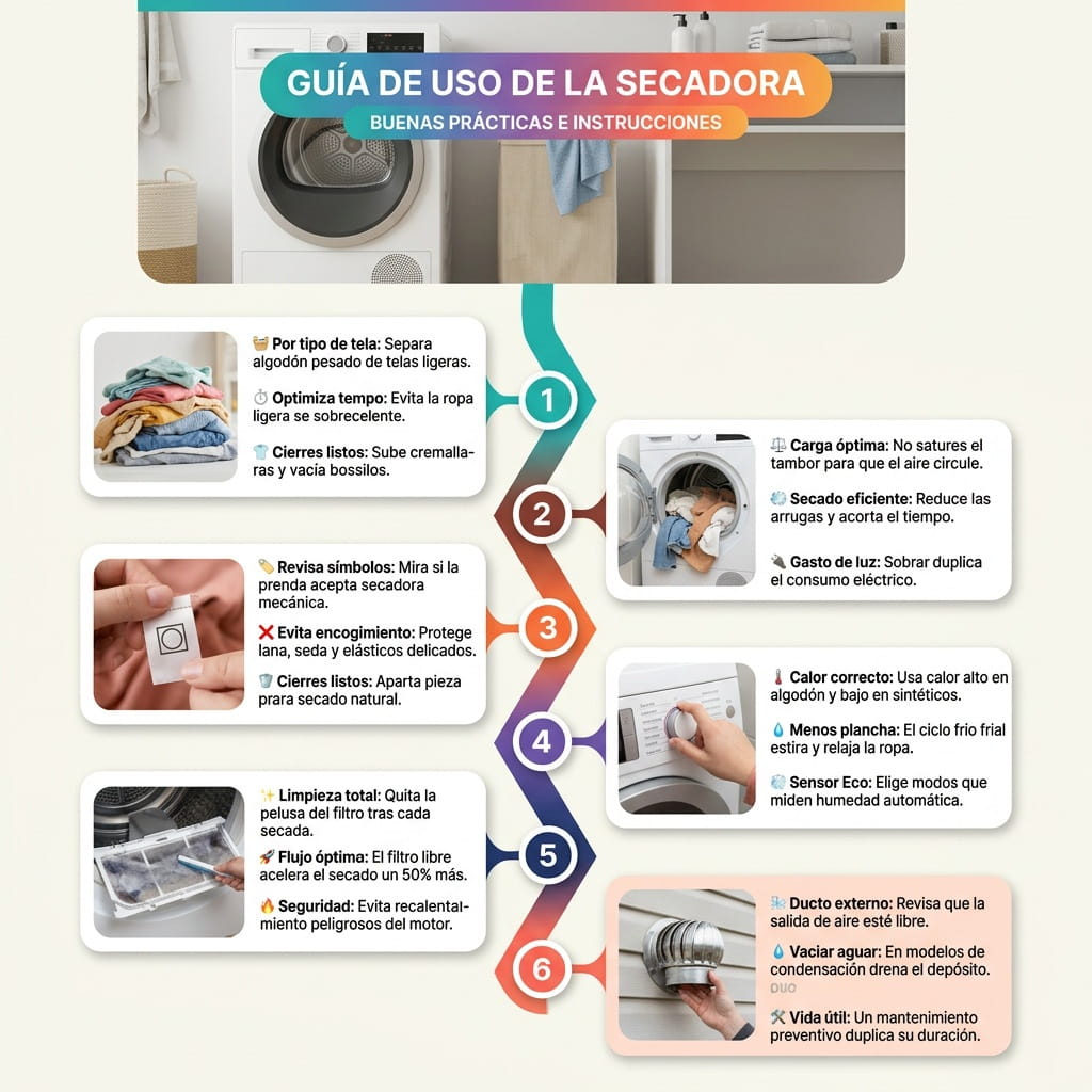 Guía de cómo usar la secadora de ropa
