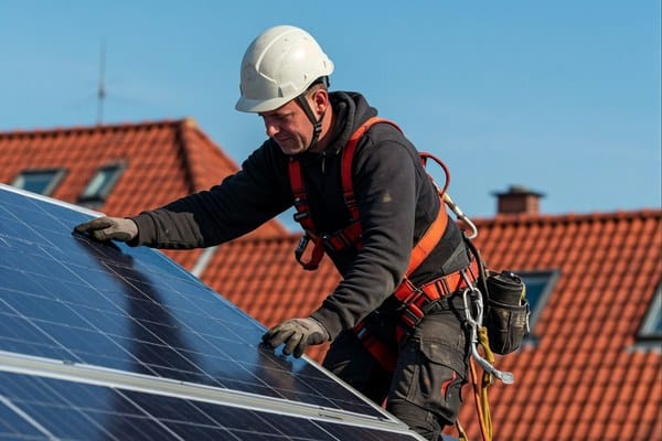 Técnico realizando instalación de paneles solares en un techo